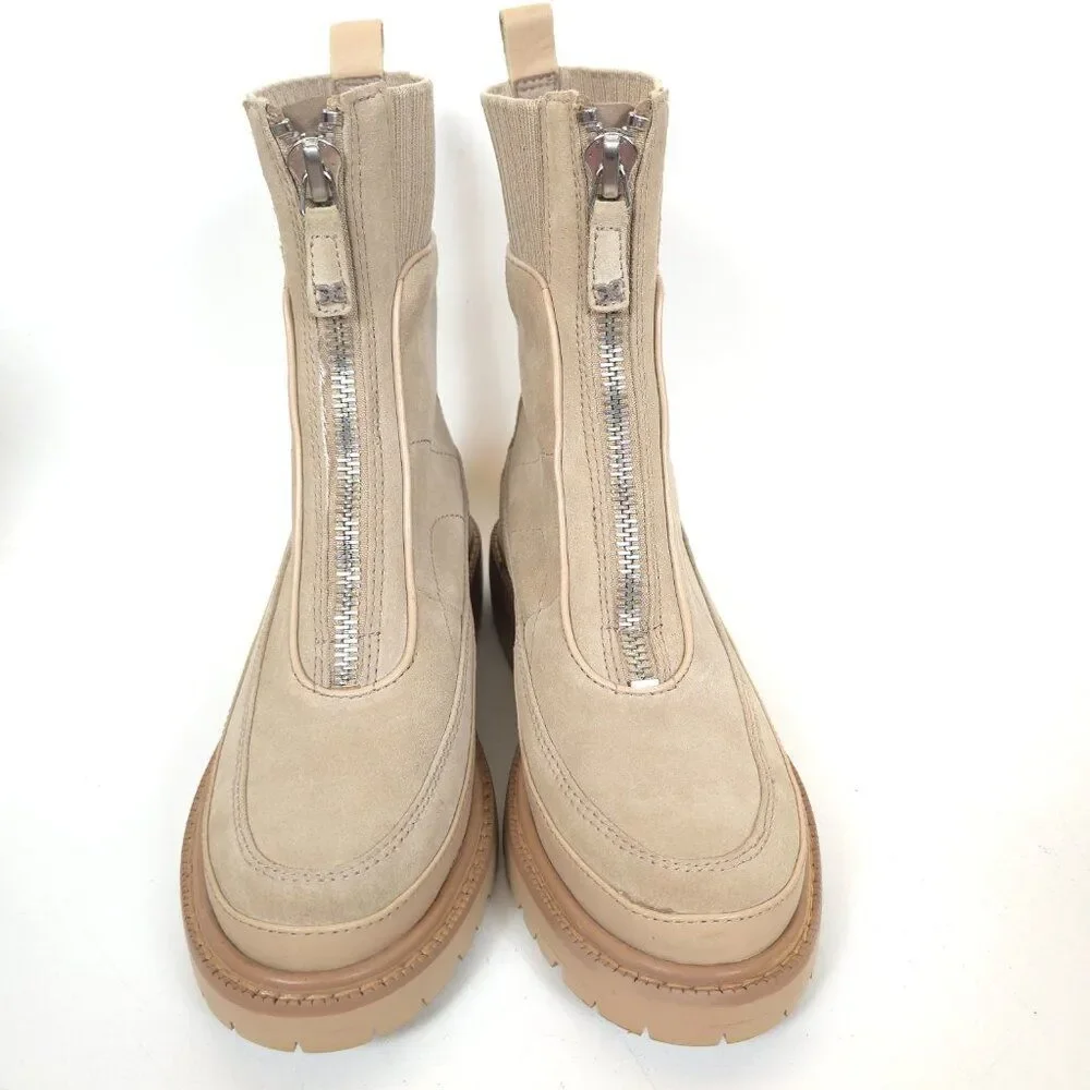 Sam Edelman Women’s Laguna Leather & Fabric Lug Sole Boots Beige Size 6.5